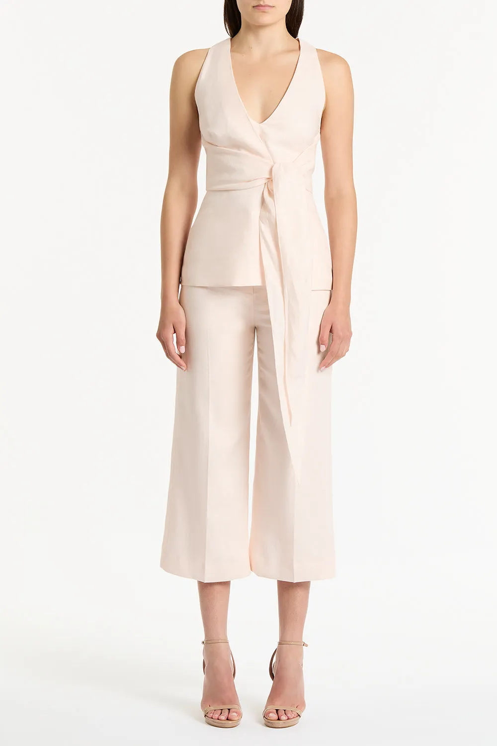 ROSA LINEN V-NECK WRAP TOP sold by Carla Zampatti