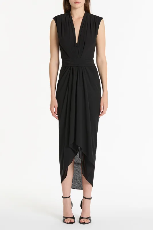 BLACK GEORGETTE SLEEVELESS WATERFALL DRESS sold by Carla Zampatti
