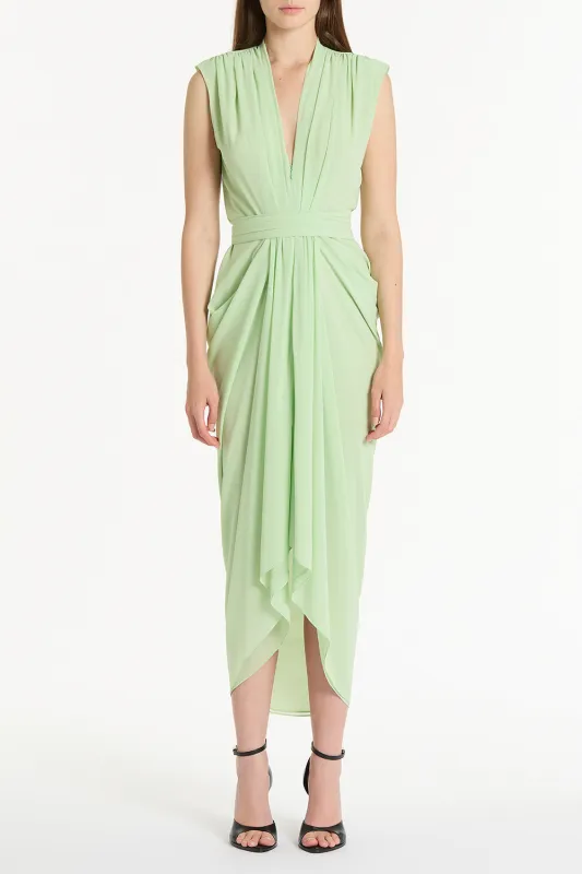 PERIDOT GEORGETTE SLEEVELESS WATERFALL DRESS sold by Carla Zampatti