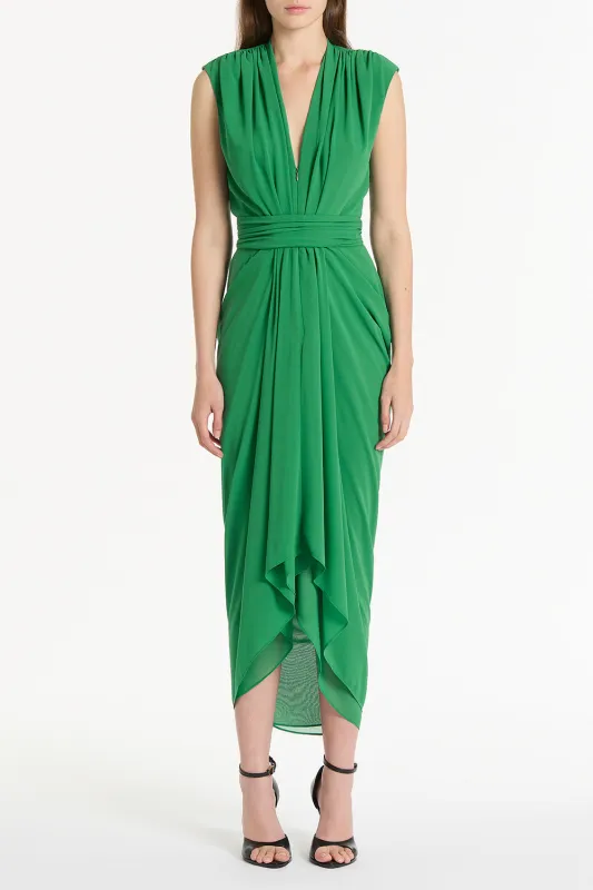 JADE GEORGETTE SLEEVELESS WATERFALL DRESS sold by Carla Zampatti