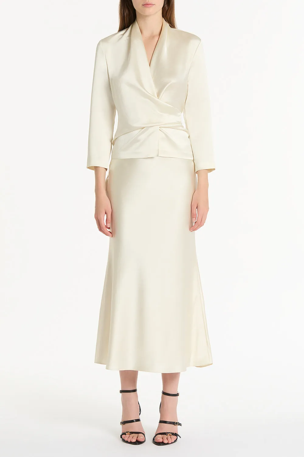 IVORY SATIN WRAP TOP sold by Carla Zampatti