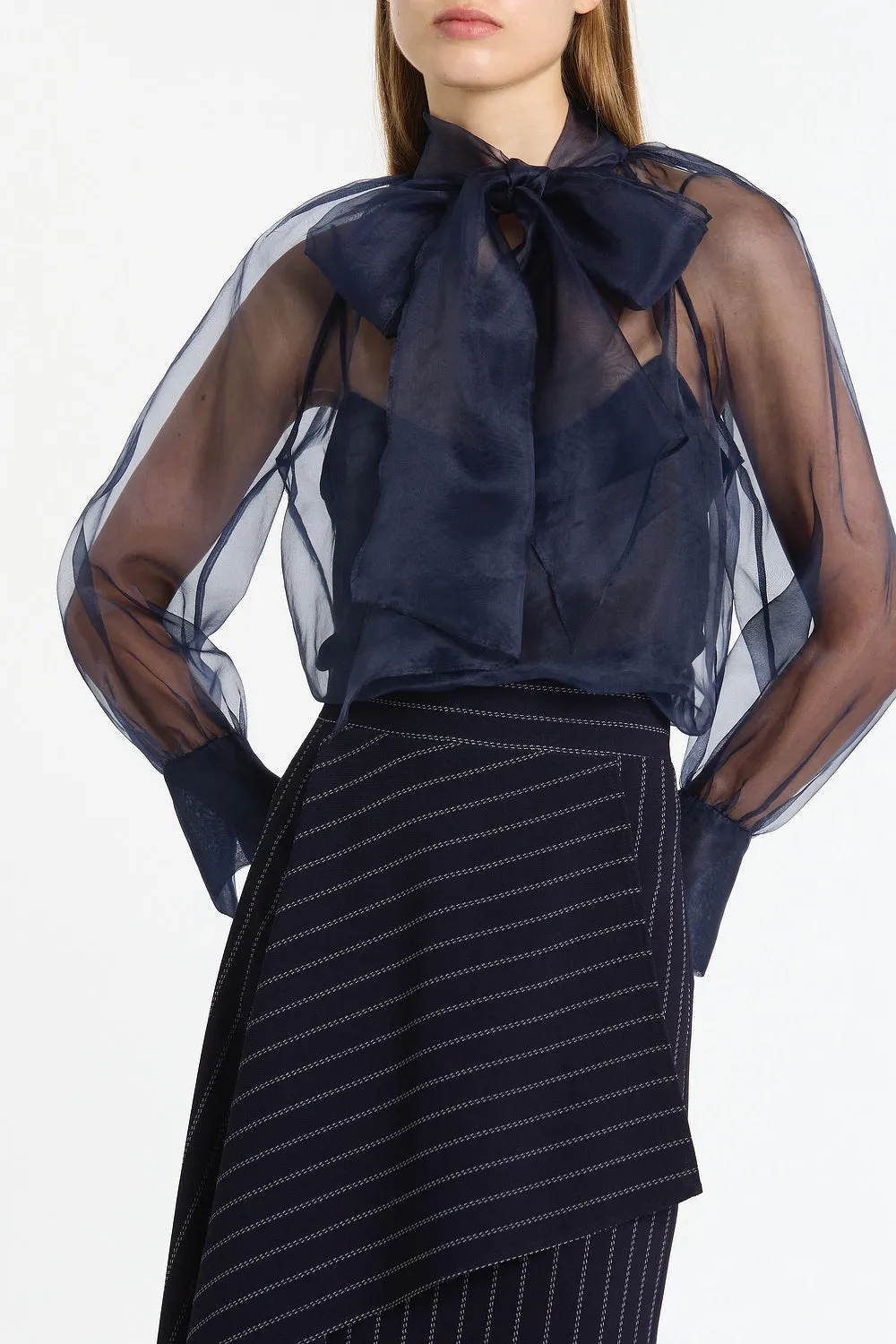 NAVY SILK ORGANZA TIE BLOUSE sold by Carla Zampatti product image thumbnail 4