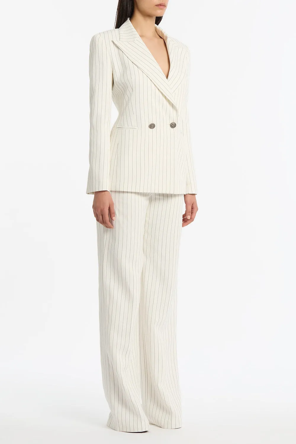 IVORY PINSTRIPE LINEN DOUBLE BREASTED JACKET sold by Carla Zampatti product image thumbnail 2