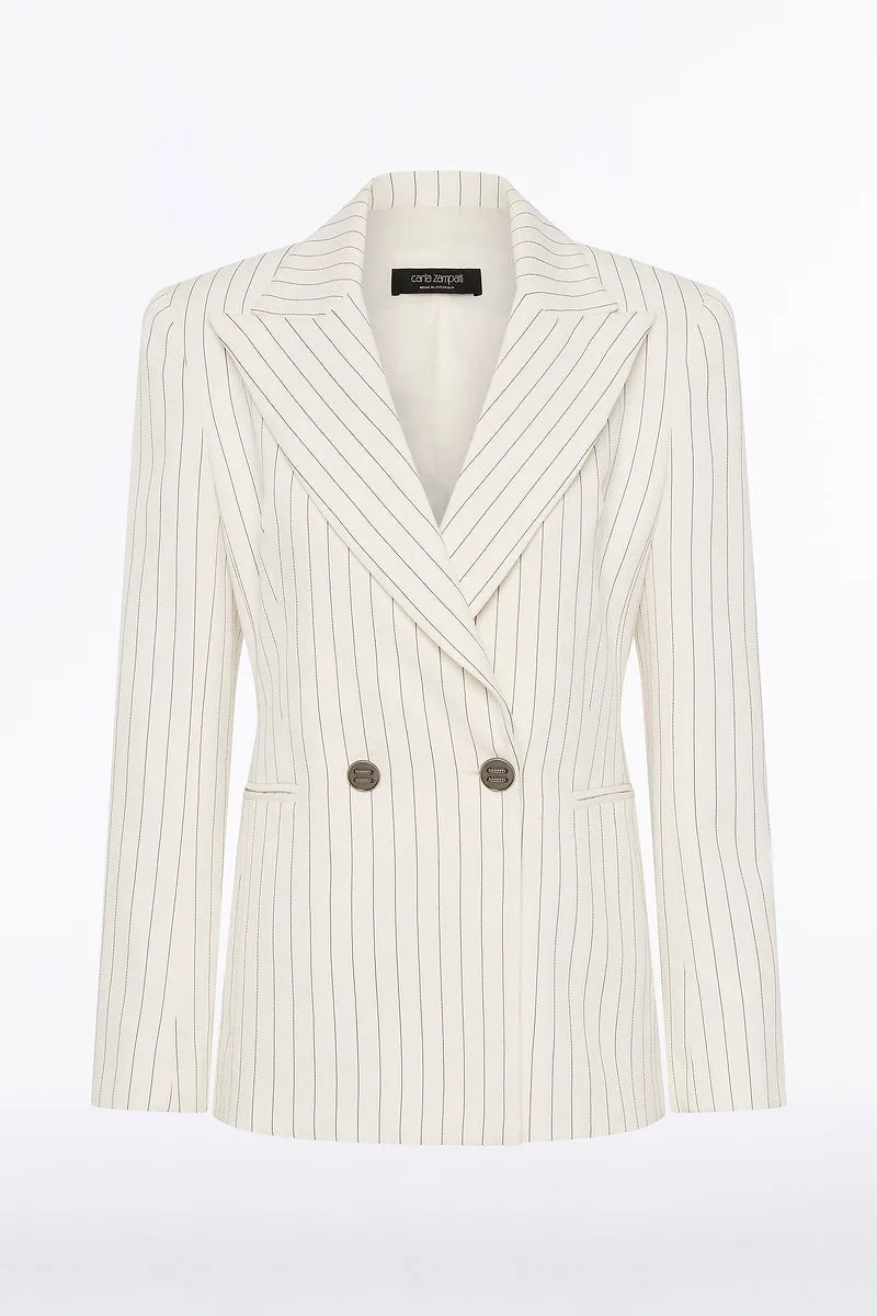 IVORY PINSTRIPE LINEN DOUBLE BREASTED JACKET sold by Carla Zampatti product image thumbnail 5