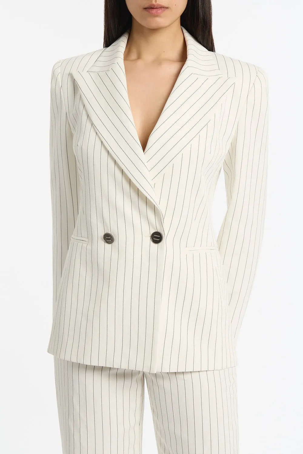 IVORY PINSTRIPE LINEN DOUBLE BREASTED JACKET sold by Carla Zampatti product image thumbnail 4