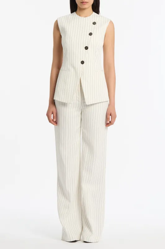 IVORY PINSTRIPE LINEN ASYMMETRIC VEST sold by Carla Zampatti