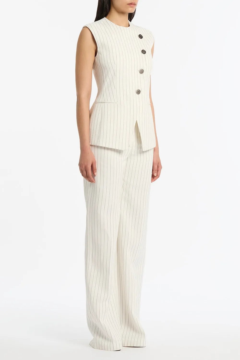 IVORY PINSTRIPE LINEN ASYMMETRIC VEST sold by Carla Zampatti product image thumbnail 2