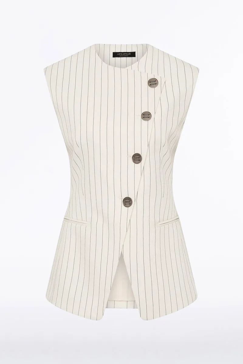 IVORY PINSTRIPE LINEN ASYMMETRIC VEST sold by Carla Zampatti product image thumbnail 5