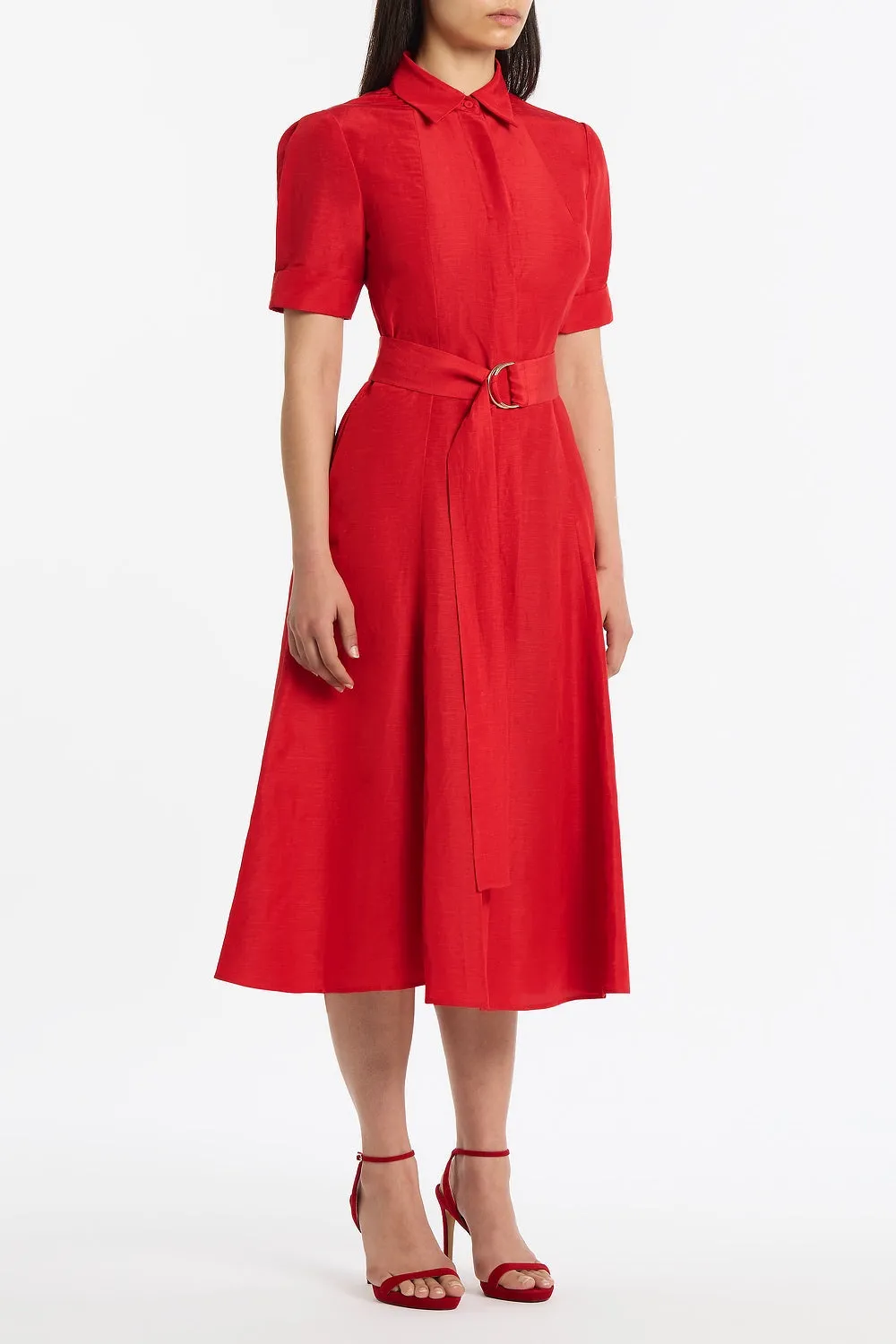 CRIMSON LINEN BLEND SHIRT DRESS sold by Carla Zampatti product image thumbnail 2