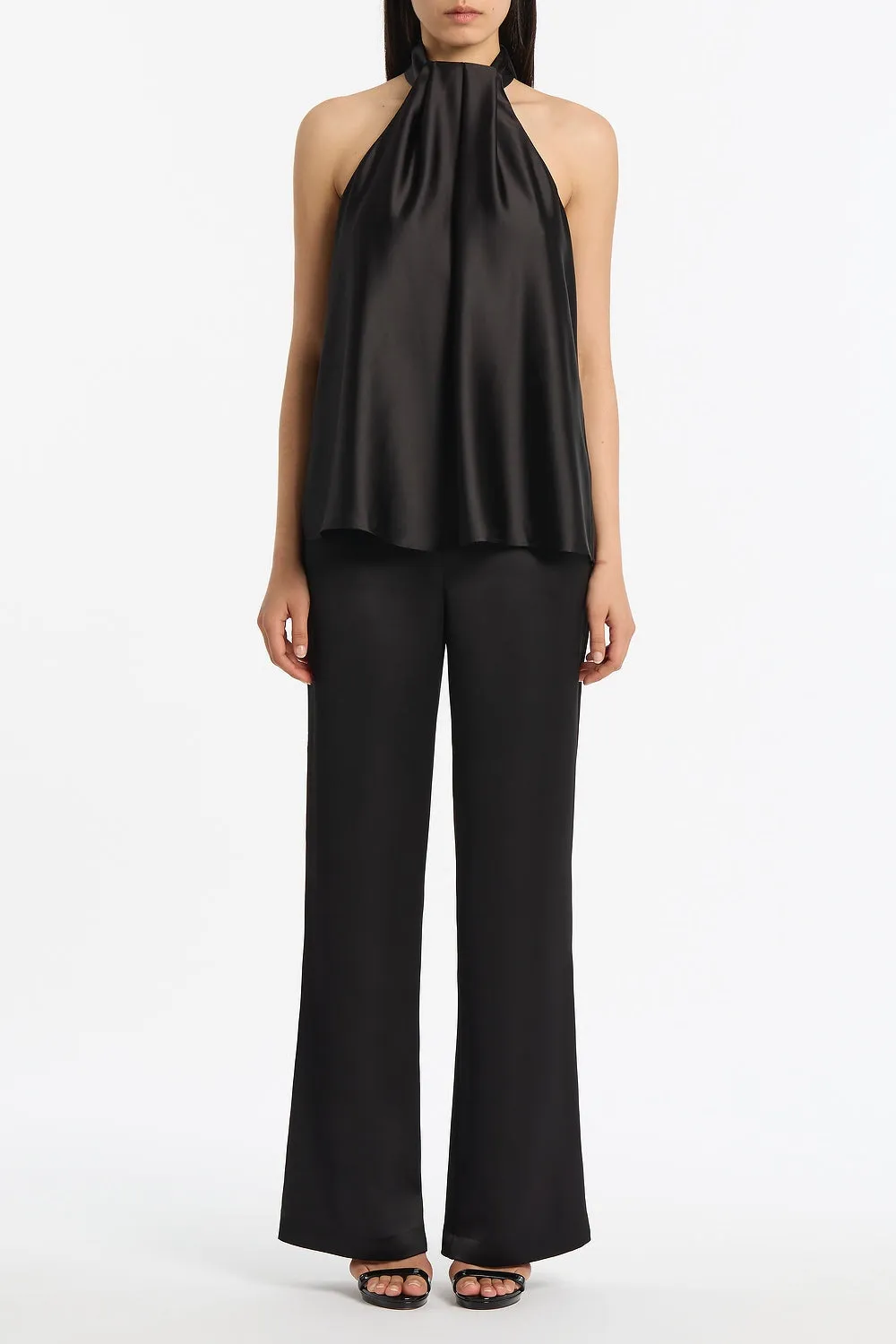 BLACK LUSTRE SATIN ELASTIC PANT sold by Carla Zampatti