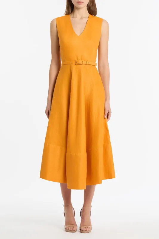 AMBER LINEN BELTED MIDI DRESS sold by Carla Zampatti