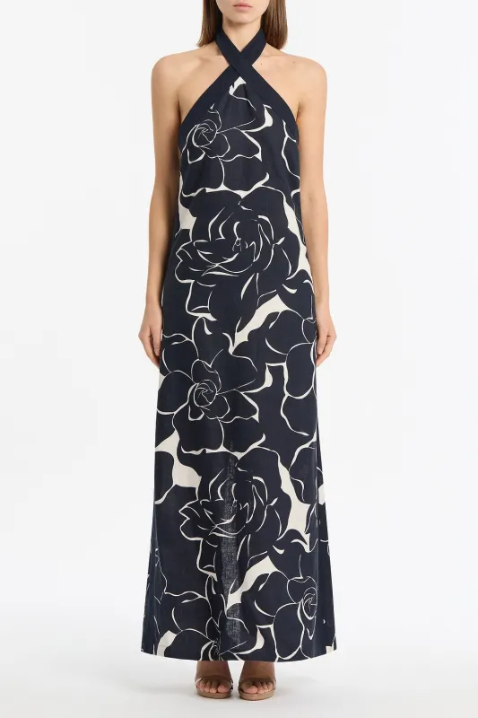 CELESTIAL PETALS LINEN HALTER NECK DRESS sold by Carla Zampatti