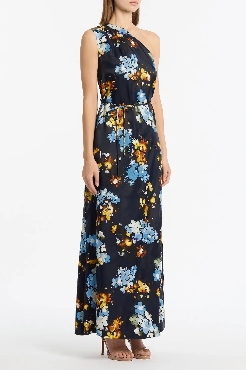 MIDNIGHT BOTANICA VISCOSE TWILL ONE SHOULDER DRESS sold by Carla Zampatti product image thumbnail 2