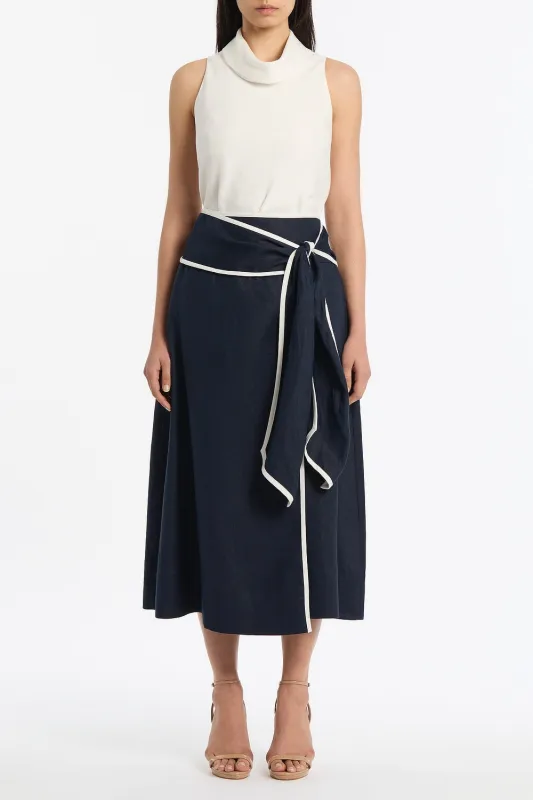 NAVY LINEN WRAP SKIRT sold by Carla Zampatti