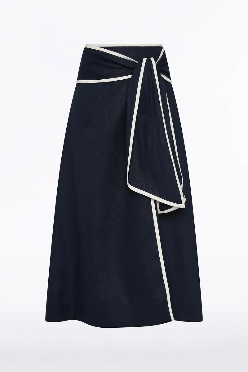 NAVY LINEN WRAP SKIRT sold by Carla Zampatti product image thumbnail 4