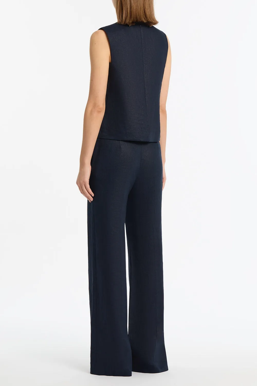 NAVY LINEN WAISTED PANT sold by Carla Zampatti product image thumbnail 3