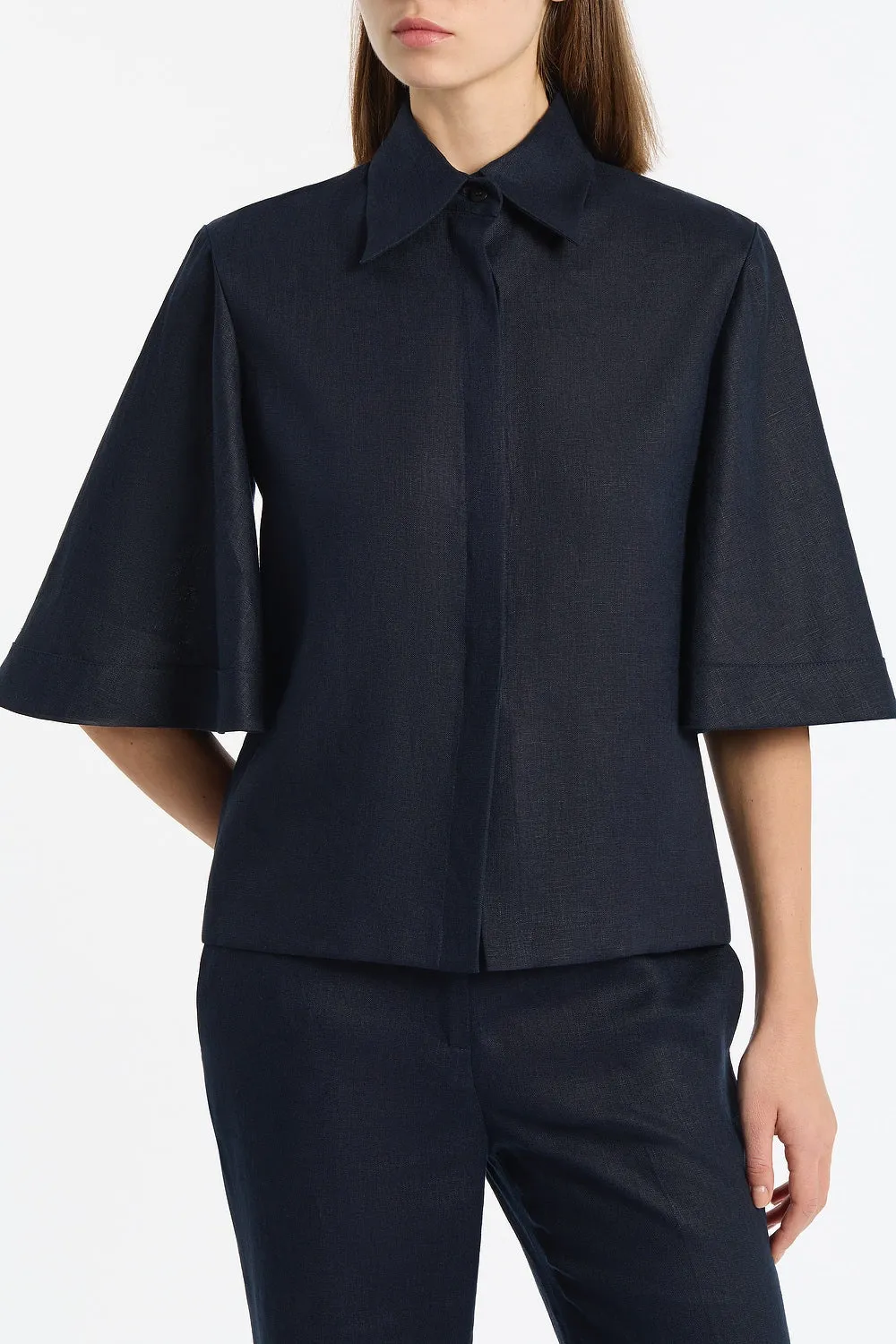 NAVY LINEN SHORT SLEEVE SHIRT sold by Carla Zampatti product image thumbnail 4