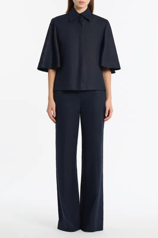 NAVY LINEN SHORT SLEEVE SHIRT sold by Carla Zampatti