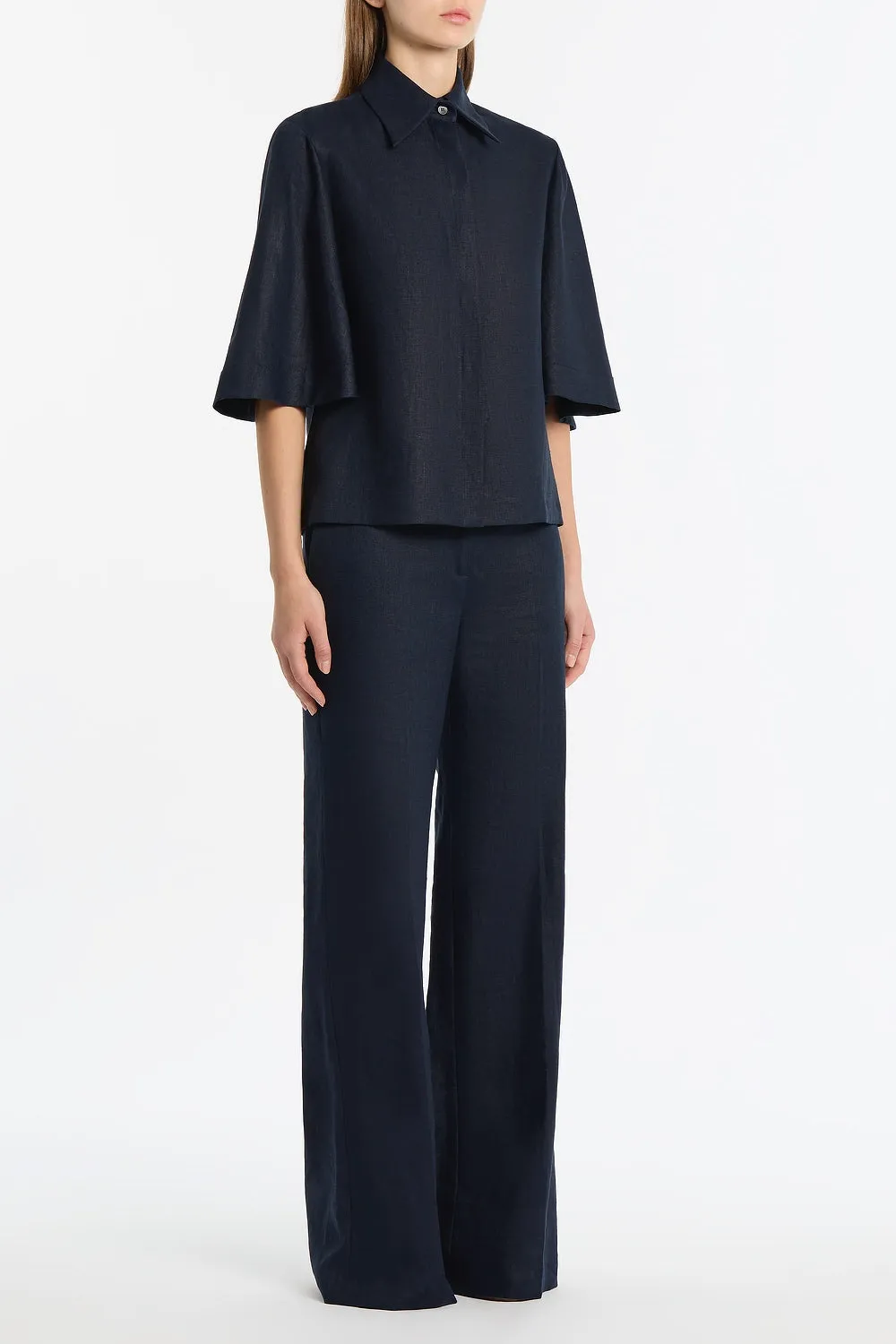 NAVY LINEN SHORT SLEEVE SHIRT sold by Carla Zampatti product image thumbnail 2