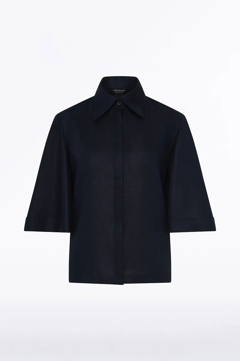 NAVY LINEN SHORT SLEEVE SHIRT sold by Carla Zampatti product image thumbnail 5