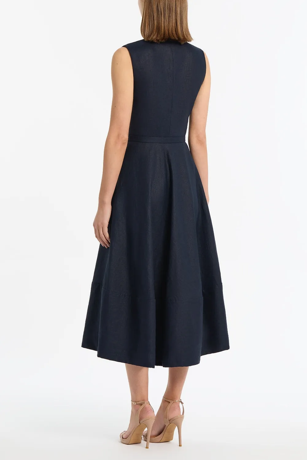NAVY LINEN BELTED MIDI DRESS sold by Carla Zampatti product image thumbnail 3