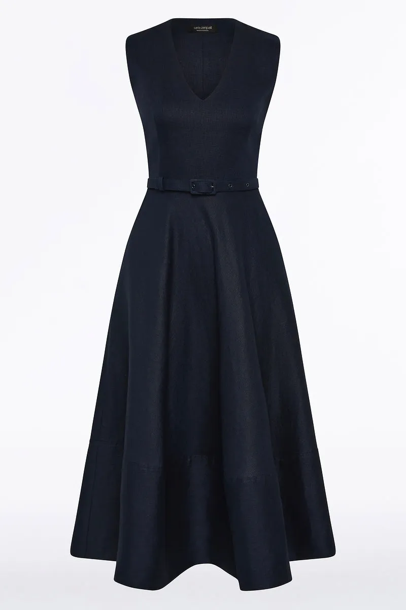 NAVY LINEN BELTED MIDI DRESS sold by Carla Zampatti product image thumbnail 4
