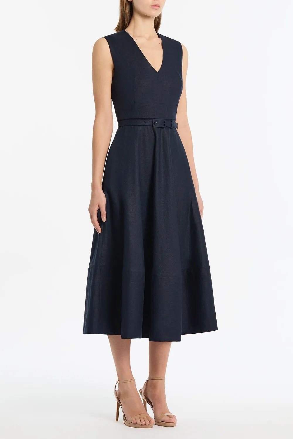 NAVY LINEN BELTED MIDI DRESS sold by Carla Zampatti product image thumbnail 2