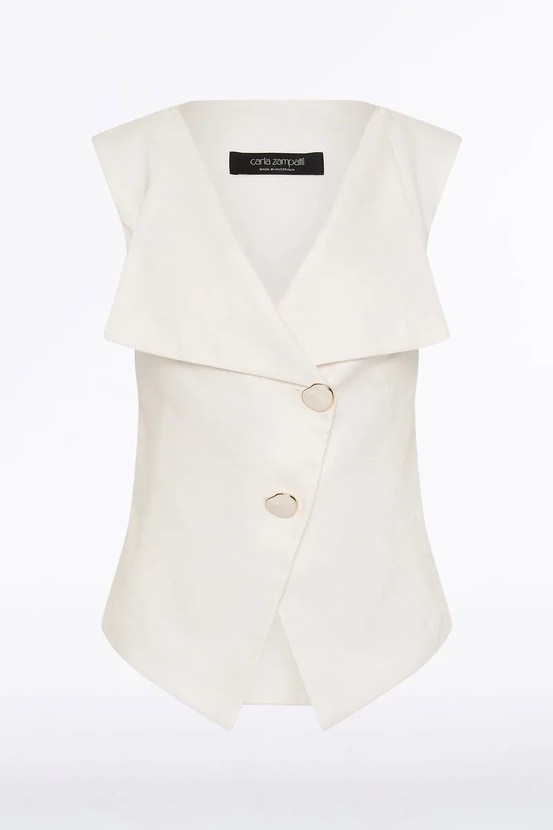 IVORY LINEN DOUBLE BREASTED VEST sold by Carla Zampatti product image thumbnail 5