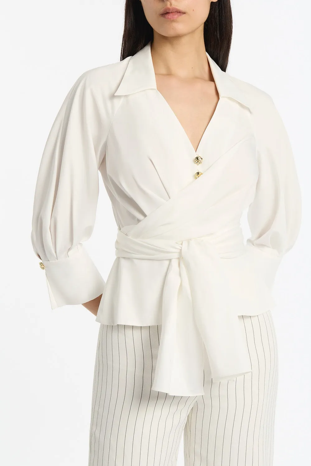 IVORY COTTON TAFFETA WRAP TOP sold by Carla Zampatti product image thumbnail 4