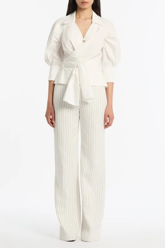 IVORY COTTON TAFFETA WRAP TOP sold by Carla Zampatti