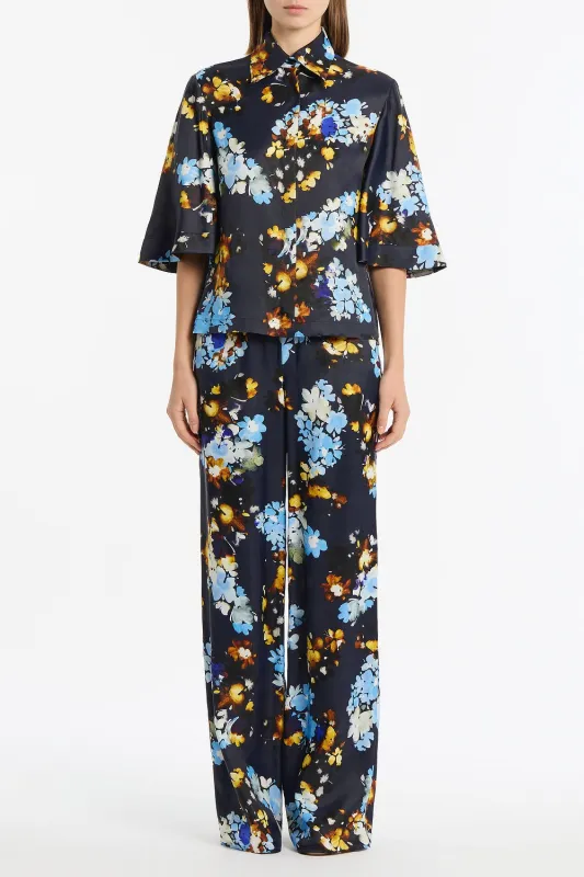 MIDNIGHT BOTANICA VISCOSE TWILL FLUTED SLEEVE SHIRT sold by Carla Zampatti