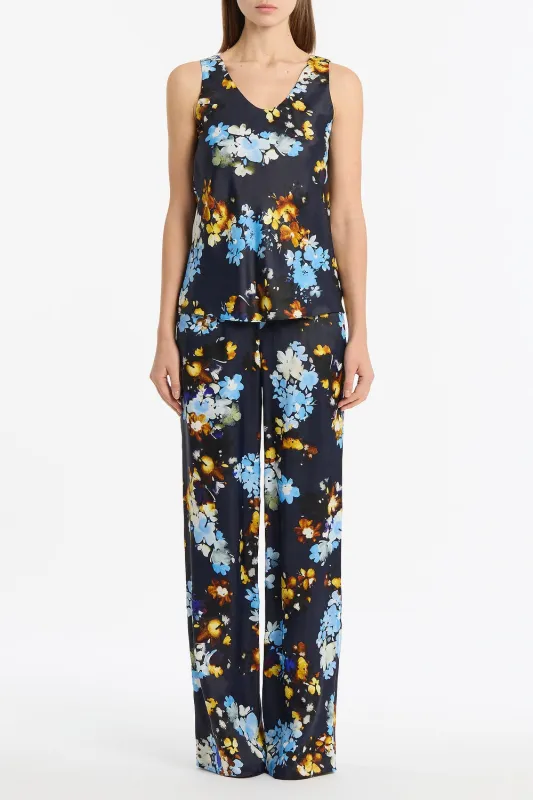 MIDNIGHT BOTANICA VISCOSE TWILL GATHERED WAIST PANT sold by Carla Zampatti