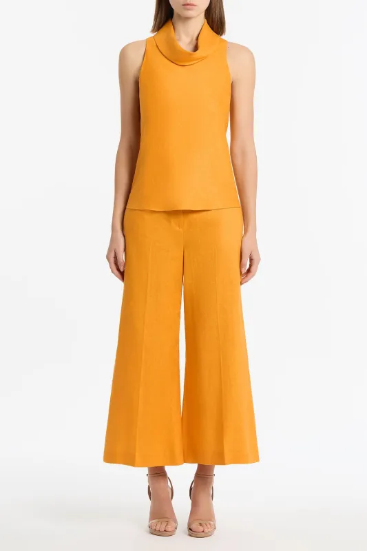 AMBER LINEN FOLDED COLLAR TOP sold by Carla Zampatti