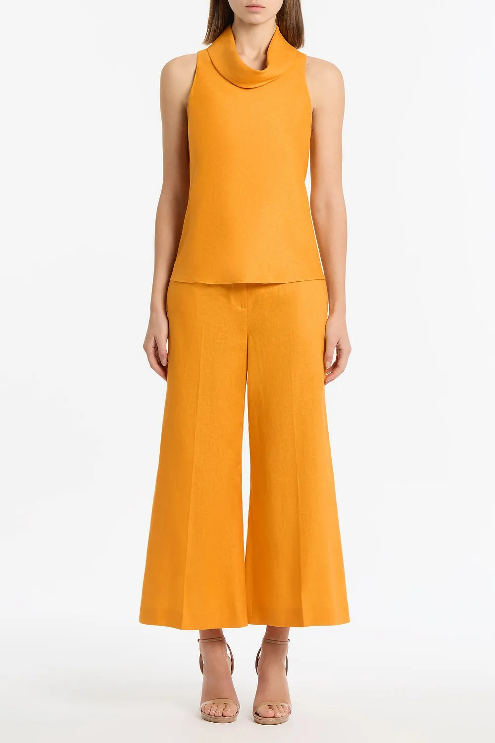 AMBER LINEN FOLDED COLLAR TOP sold by Carla Zampatti