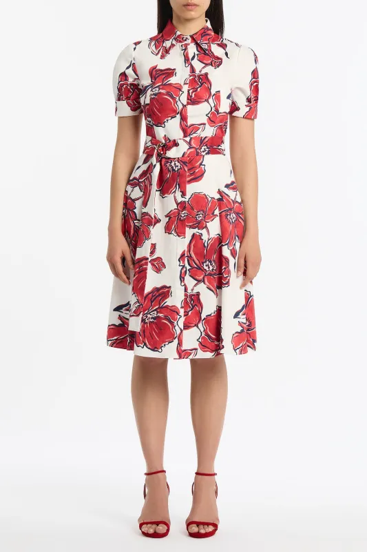CRIMSON BOUQUET SATEEN SHIRT DRESS sold by Carla Zampatti