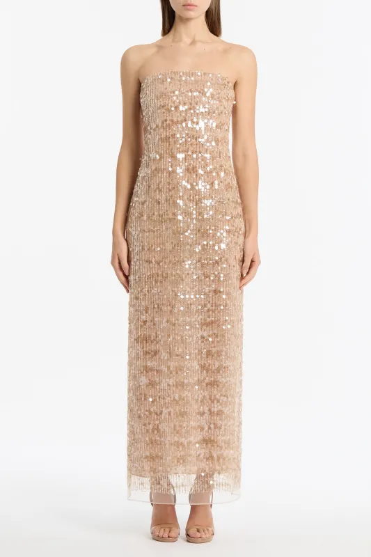 PALE GOLD LINEAR SEQUIN GOWN sold by Carla Zampatti