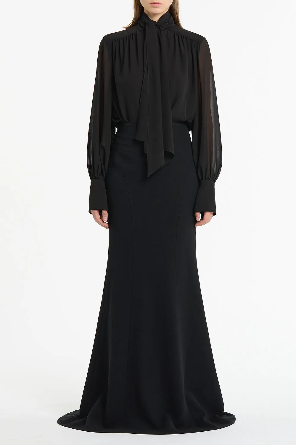 BLACK GEORGETTE BOW FRONT BLOUSE sold by Carla Zampatti