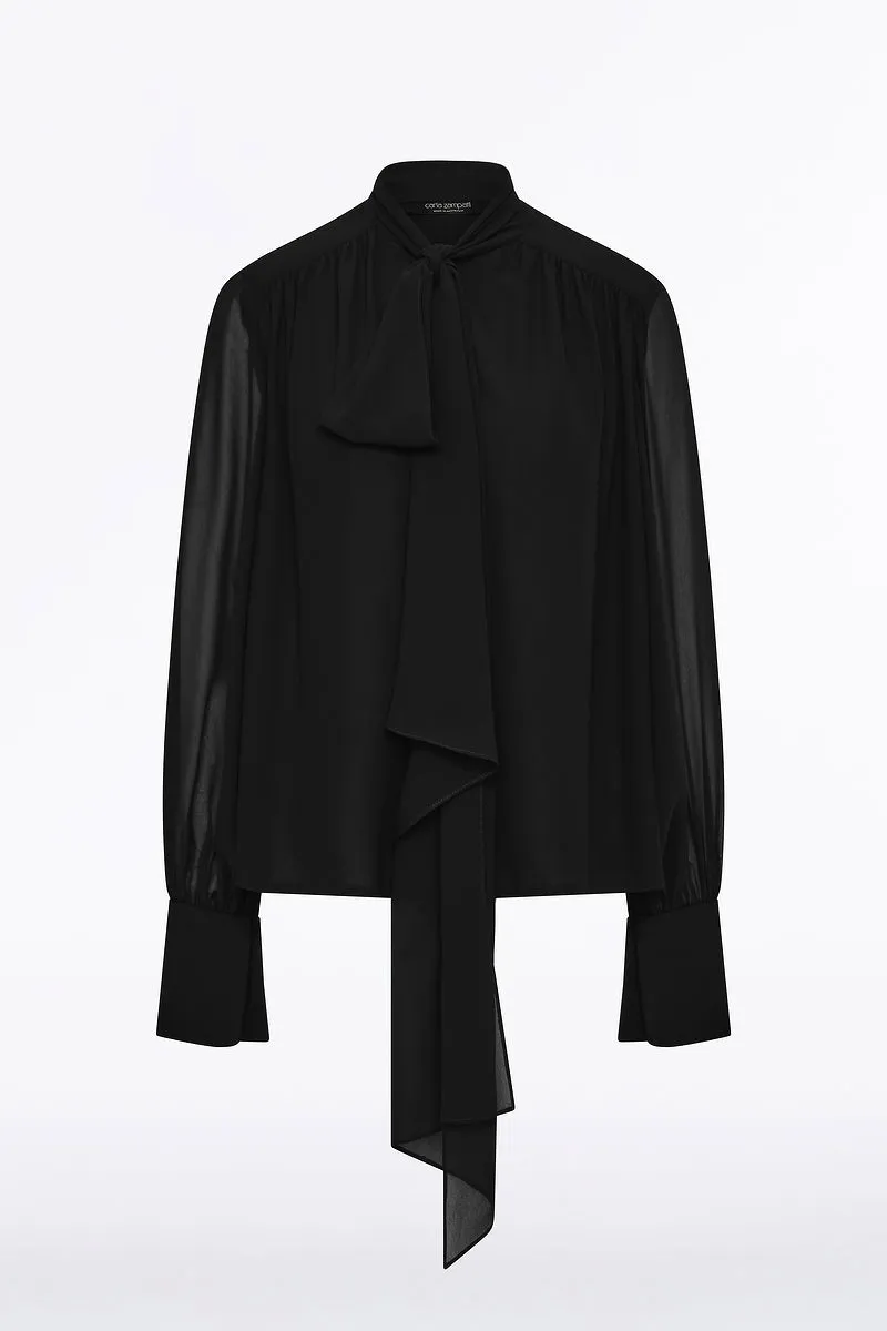 BLACK GEORGETTE BOW FRONT BLOUSE sold by Carla Zampatti product image thumbnail 4