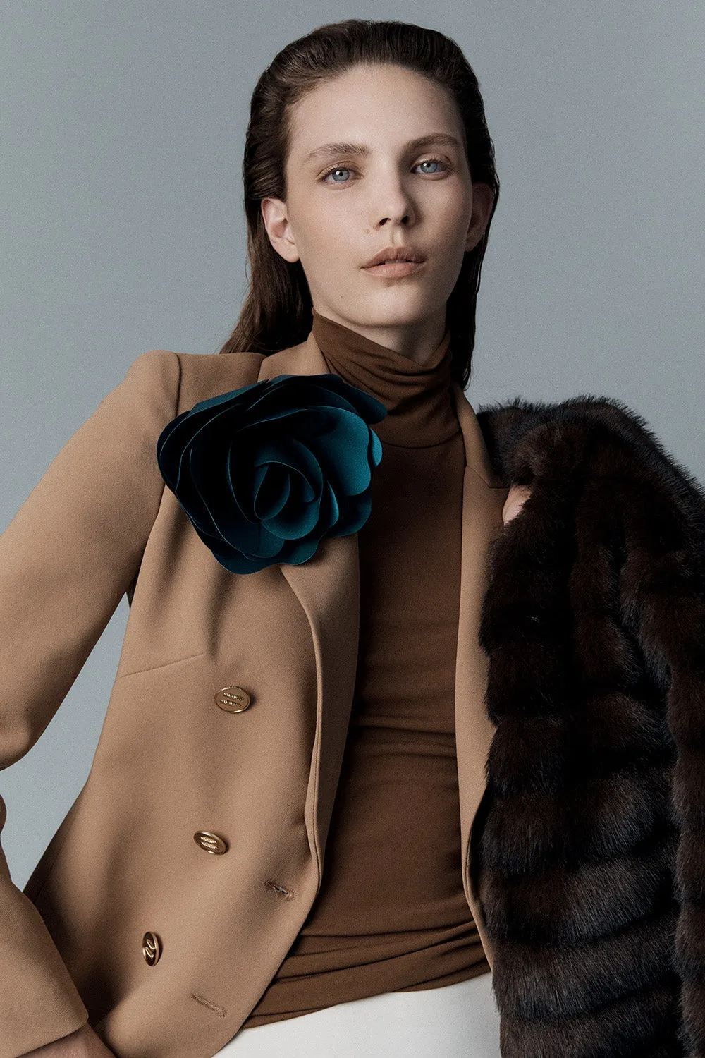 CINNAMON CREPE PEAKED DOUBLE BREASTED JACKET sold by Carla Zampatti product image thumbnail 5