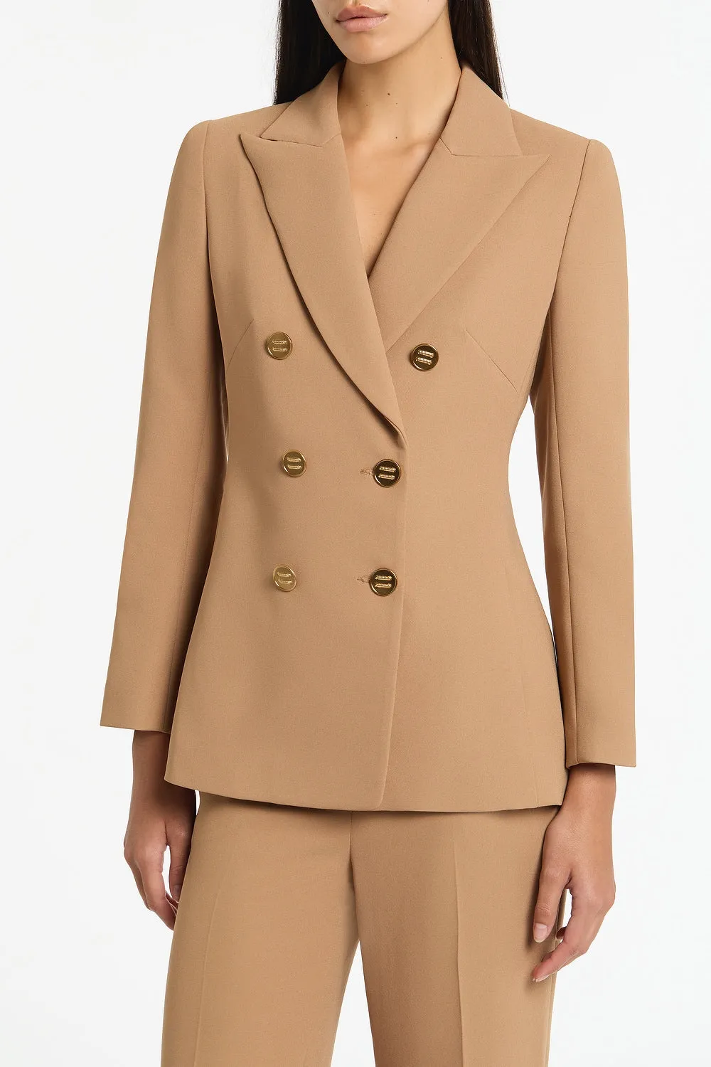 CINNAMON CREPE PEAKED DOUBLE BREASTED JACKET sold by Carla Zampatti product image thumbnail 4