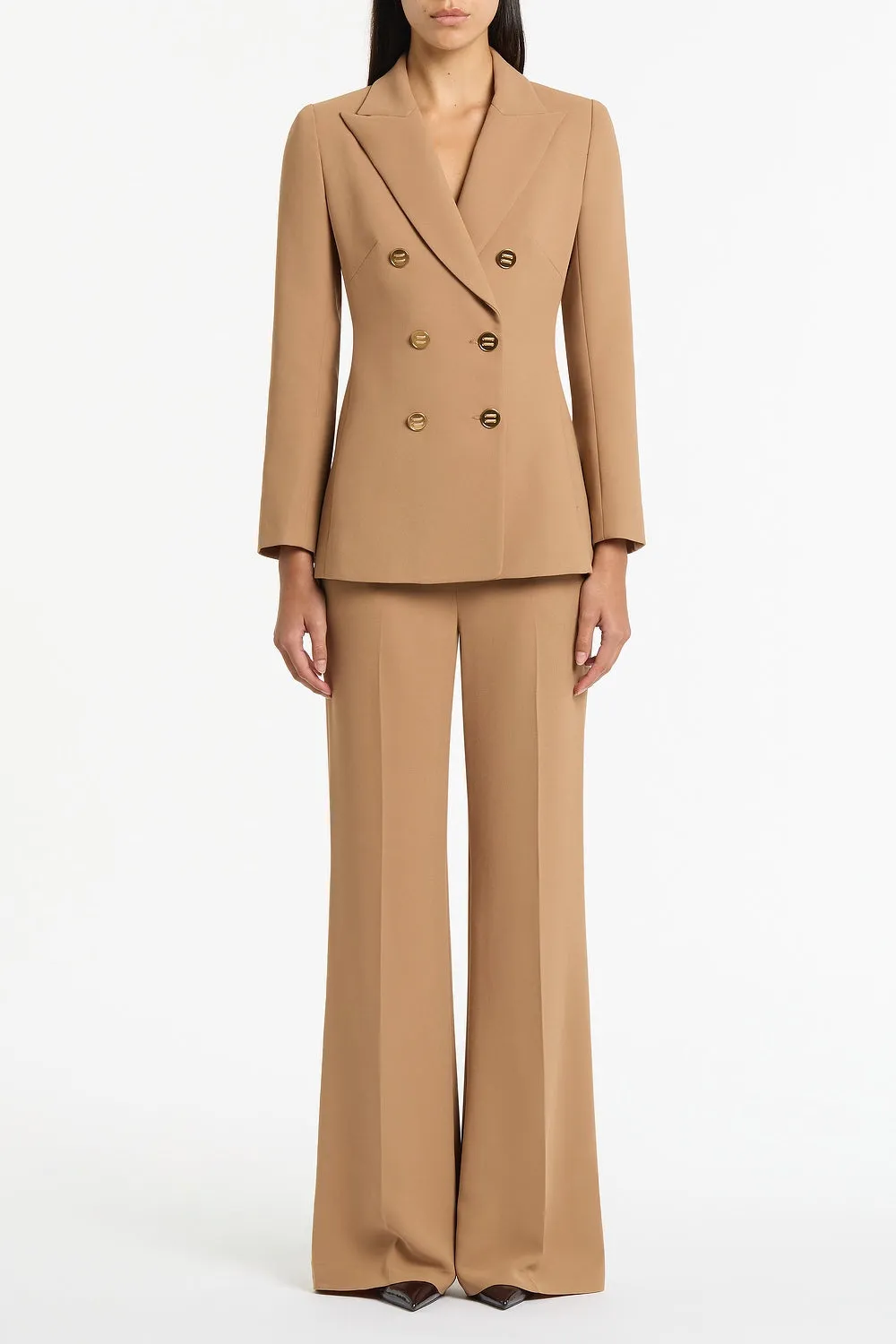 CINNAMON CREPE PEAKED DOUBLE BREASTED JACKET sold by Carla Zampatti