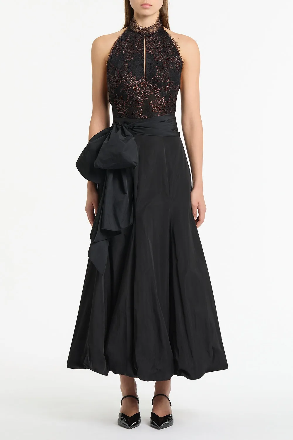 BLACK METALLIC LACE HALTER TOP sold by Carla Zampatti