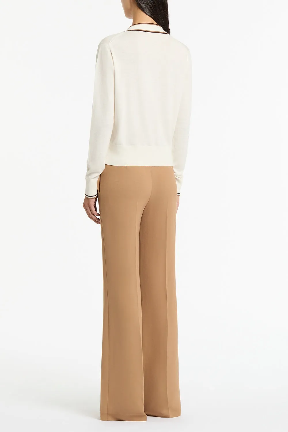 IVORY MERINO TIPPED TIE NECK KNIT TOP sold by Carla Zampatti product image thumbnail 3