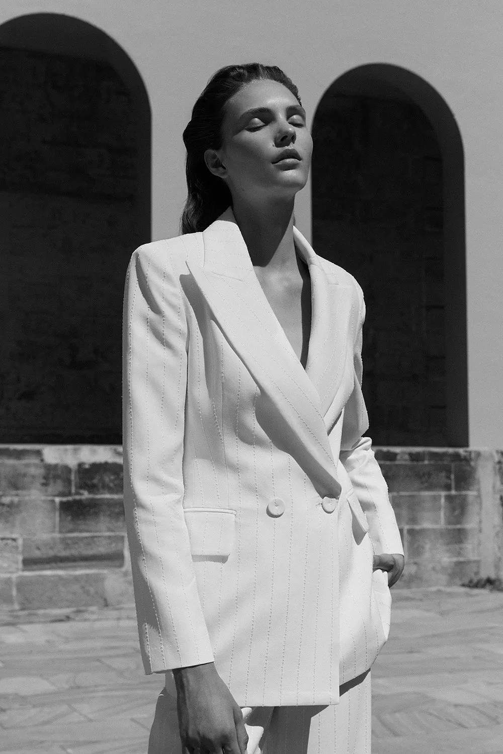 IVORY STARLIGHT TWILL DOUBLE BREASTED BLAZER sold by Carla Zampatti product image thumbnail 5