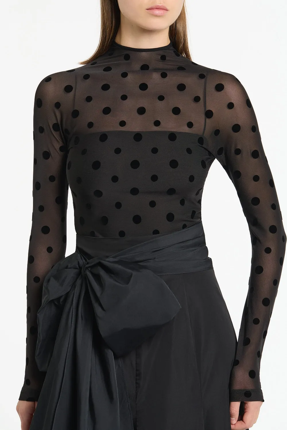 BLACK MESH SPOT LONG SLEEVE TOP sold by Carla Zampatti product image thumbnail 4