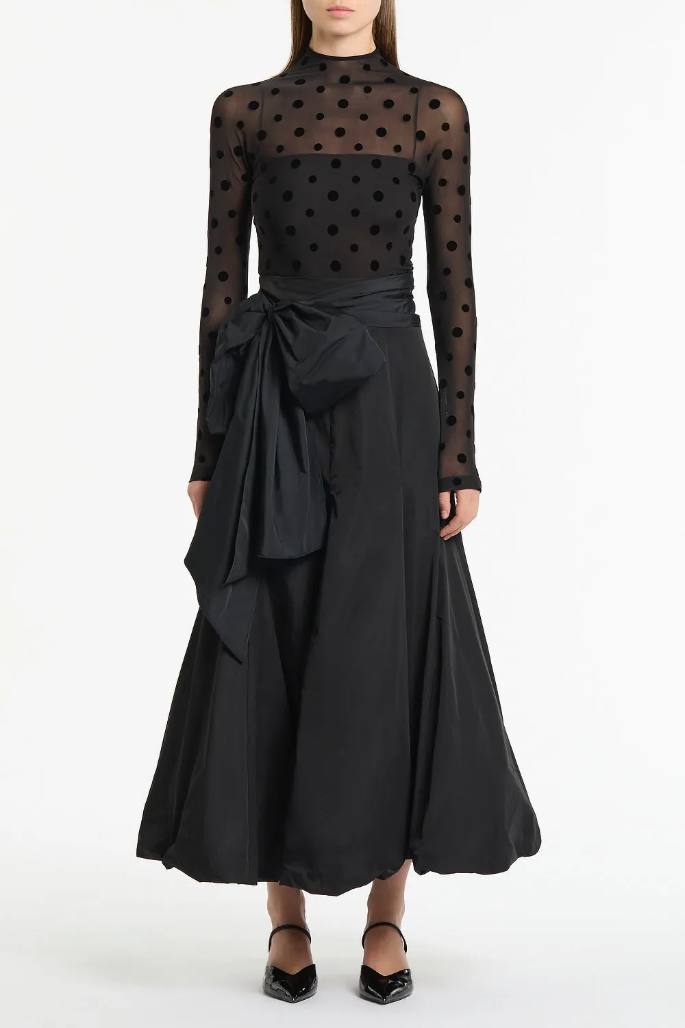 BLACK MESH SPOT LONG SLEEVE TOP sold by Carla Zampatti