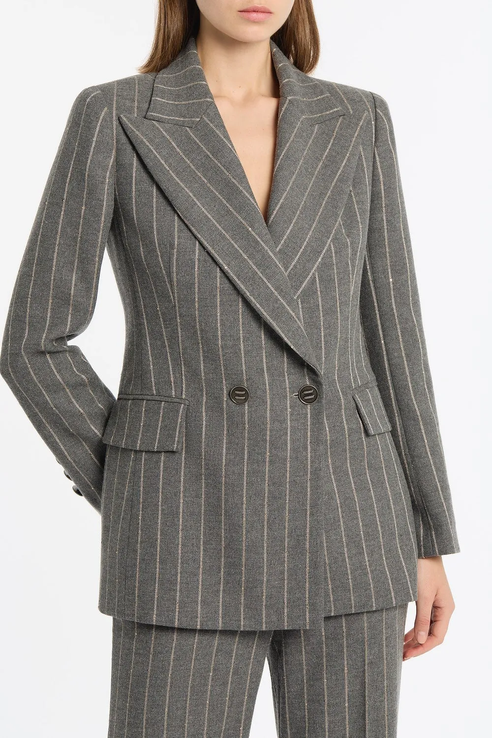 SLATE ITALIAN WOOL PINSTRIPE DOUBLE BREASTED BLAZER sold by Carla Zampatti product image thumbnail 4