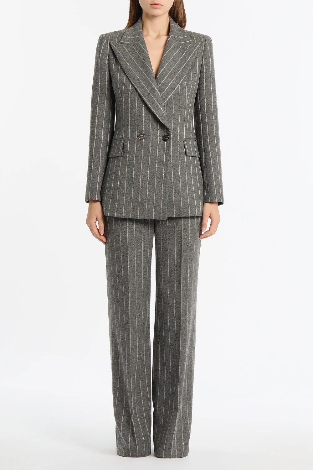 SLATE ITALIAN WOOL PINSTRIPE DOUBLE BREASTED BLAZER sold by Carla Zampatti
