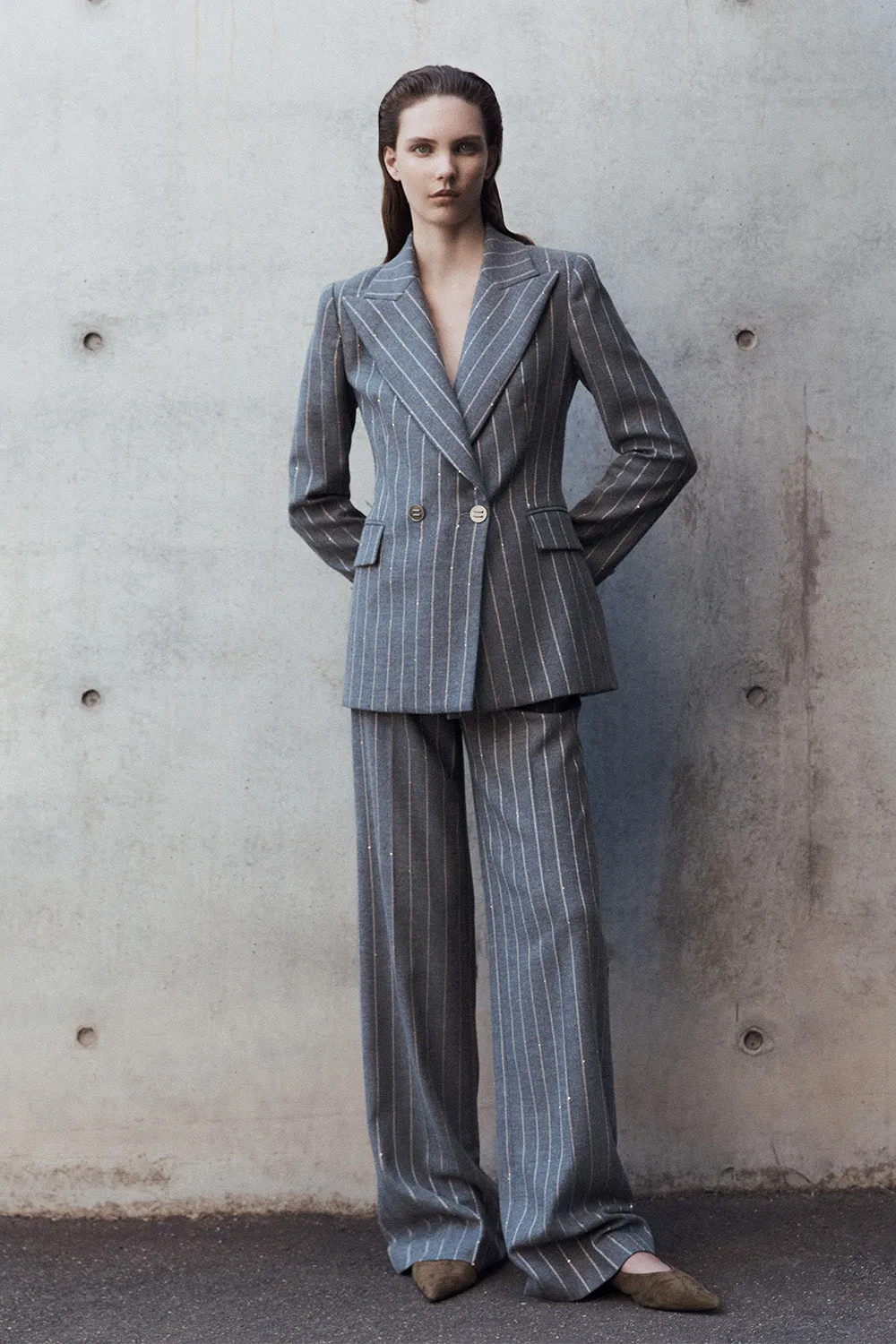 SLATE ITALIAN WOOL PINSTRIPE DOUBLE BREASTED BLAZER sold by Carla Zampatti product image thumbnail 5