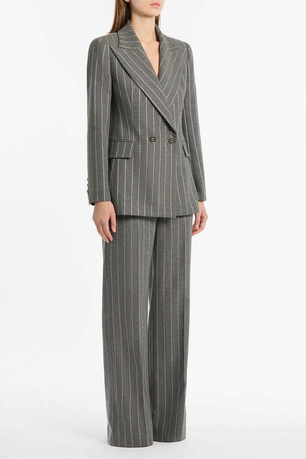 SLATE ITALIAN WOOL PINSTRIPE DOUBLE BREASTED BLAZER sold by Carla Zampatti product image thumbnail 2